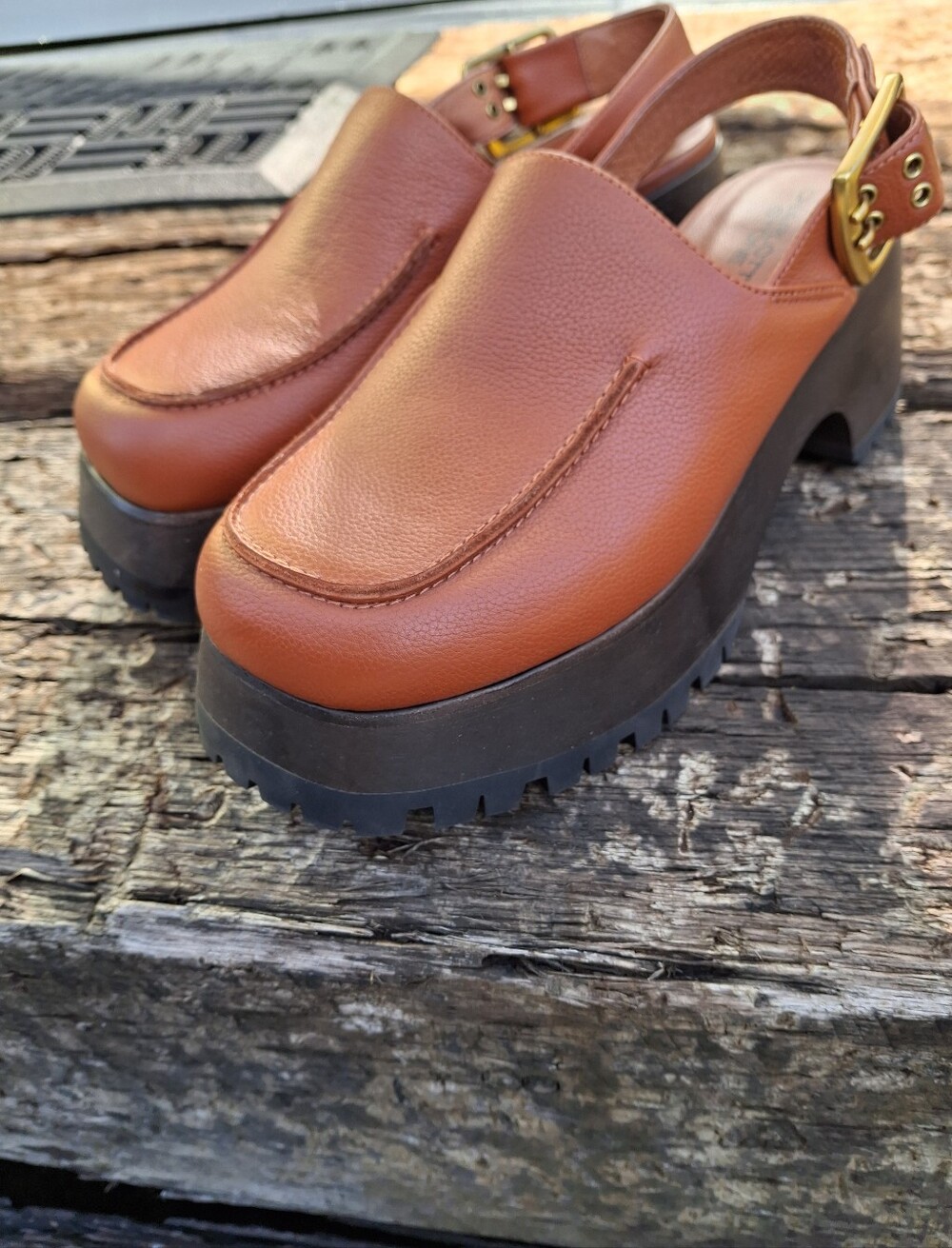 Charlotte Stone Rust Leather Platform Clog Mules Size 8 - Picture 11 of 16
